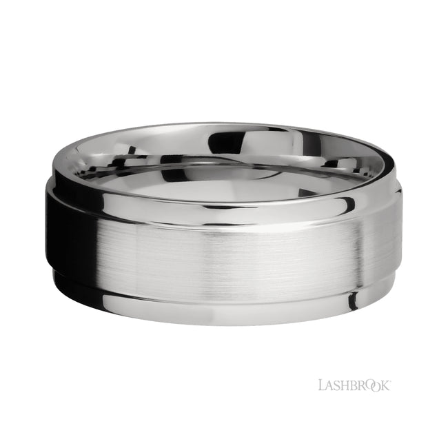 Lashbrook Flat Wide Grooved Edges 14K White Gold Band