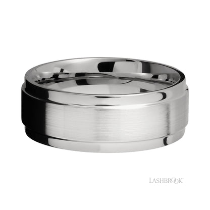 Lashbrook Flat Wide Grooved Edges 14K White Gold Band