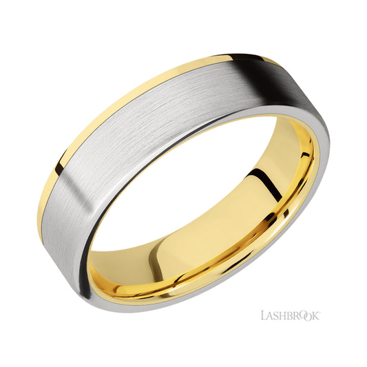 Lashbrook Flat/14K Yellow Gold Band with one inlay of Cobalt Chrome