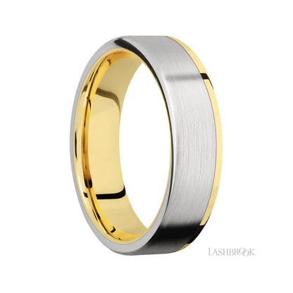 Lashbrook Flat/14K Yellow Gold Band with one inlay of Cobalt Chrome
