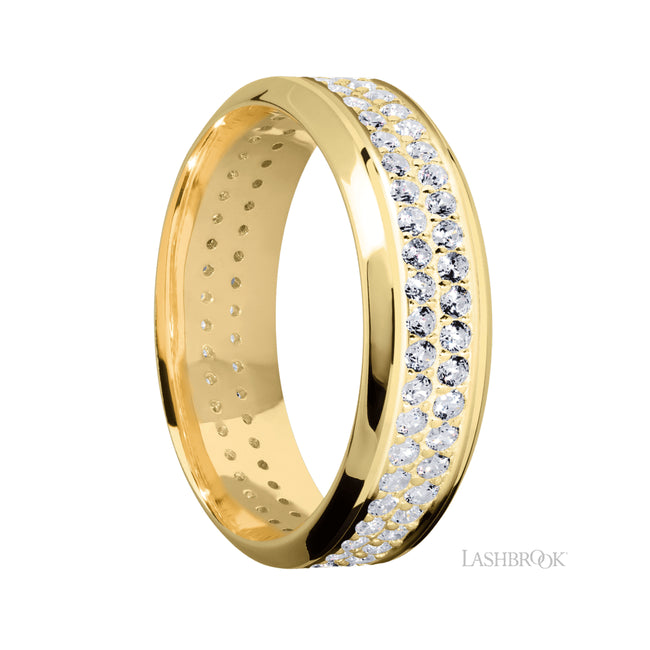 Lashbrook High Bevel/14K Yellow Gold Band with Diamond