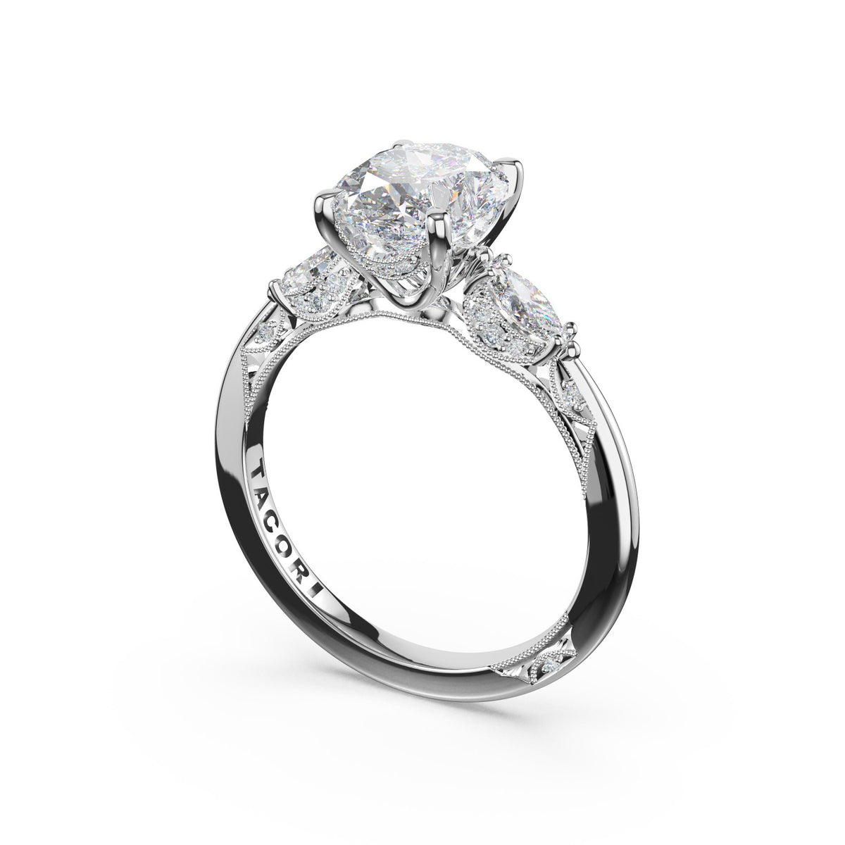 Tacori Oval 3-Stone Engagement Ring in 18K White Gold
