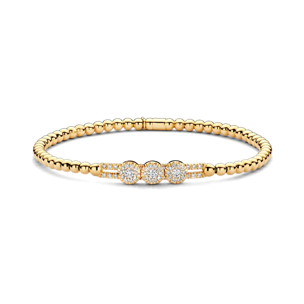 Hulchi Belluni 18K Yellow Gold Diamond Center with Three Floating Diamond Stations Stretch Bracelet