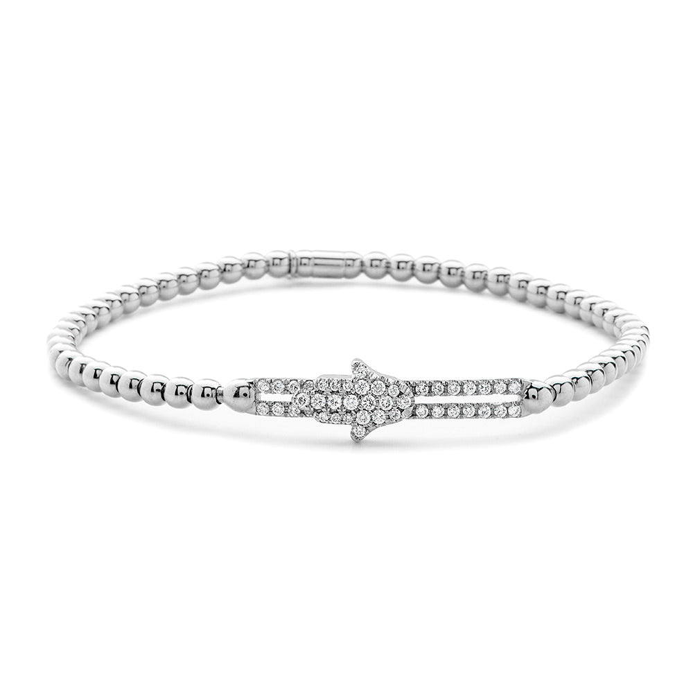 Hulchi Belluni 18K White Gold Diamond Bar with Sliding Hamsa Tresore Stretch Bracelet