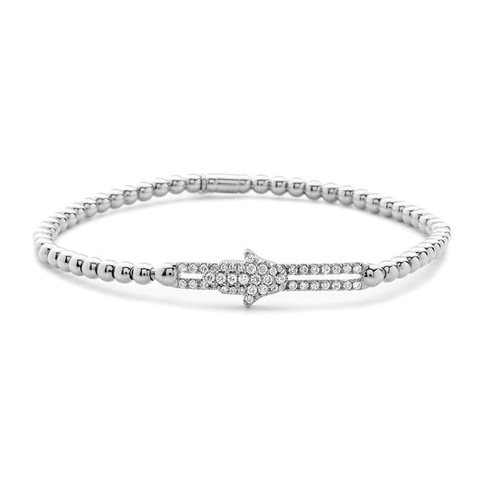 Hulchi Belluni 18K White Gold Diamond Bar with Sliding Hamsa Tresore Stretch Bracelet