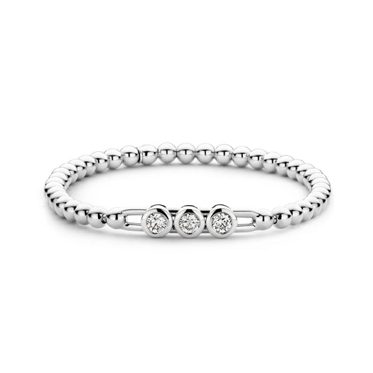 Hulchi Belluni 18K White Gold Oval Link with Floating Diamonds Tresore Stretch Bracelet