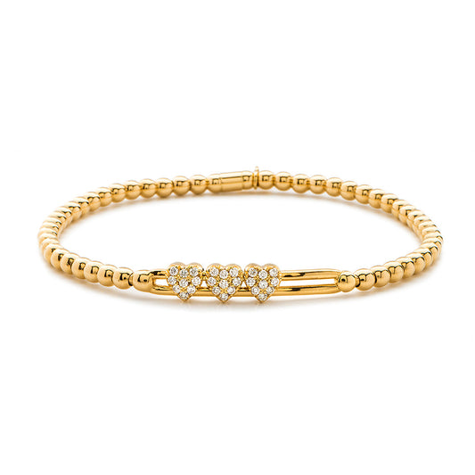Hulchi Belluni 18K Yellow Gold 3 Sliding Diamond Heart Stations Tresore Stretch Bracelet