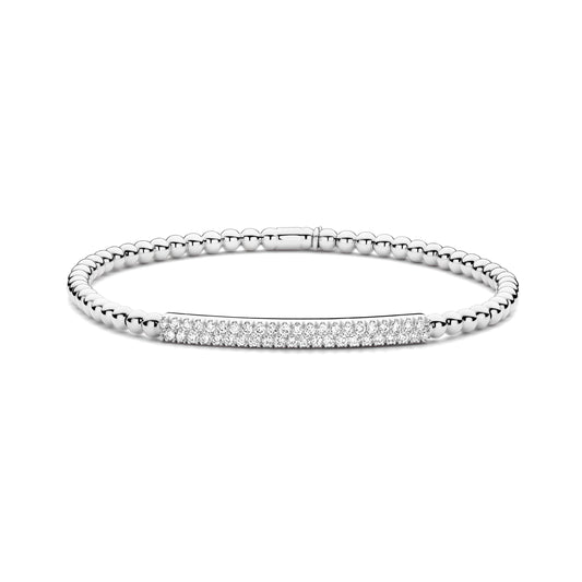 Hulchi Belluni 18K White Gold 2 Row Paved Diamond Bar Tresore Stretch Bracelet