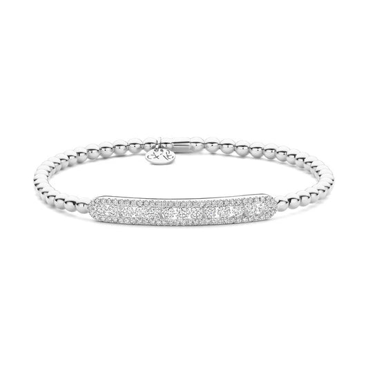 Hulchi Belluni 18K White Gold Diamond Halo Bar Tresore Stretch Bracelet