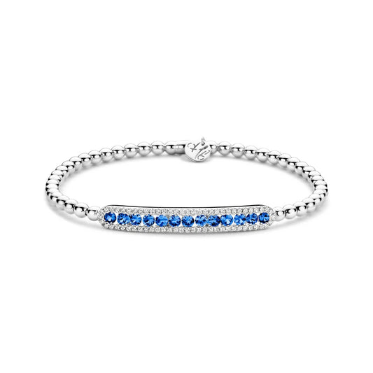 Hulchi Belluni 18K White Gold Sapphire with Diamond Halo Bar Tresore Stretch Bracelet