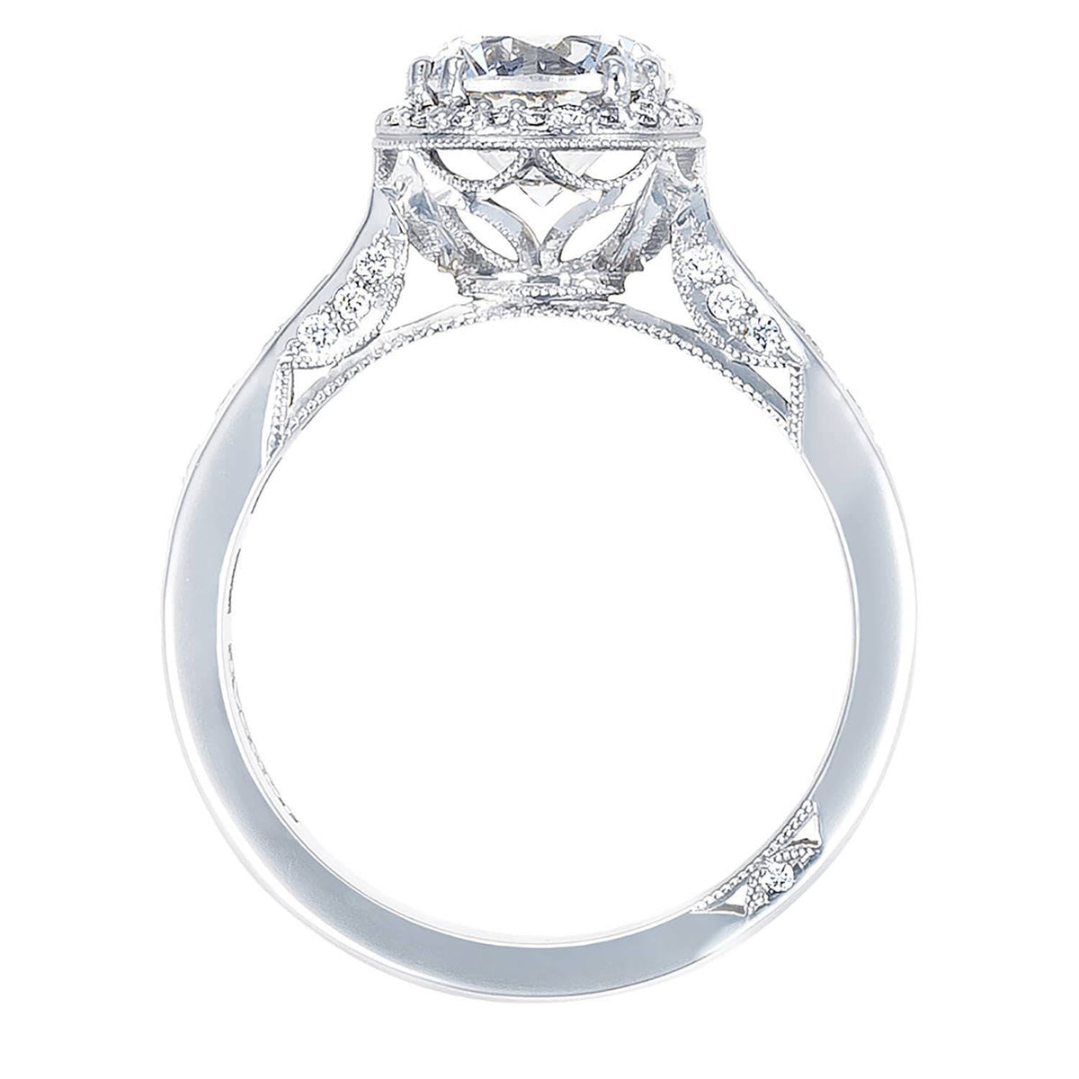 Tacori 18K White Gold Round with Cushion Bloom Engagement Ring