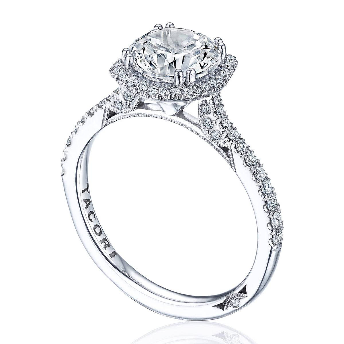 Tacori 18K White Gold Round with Cushion Bloom Engagement Ring