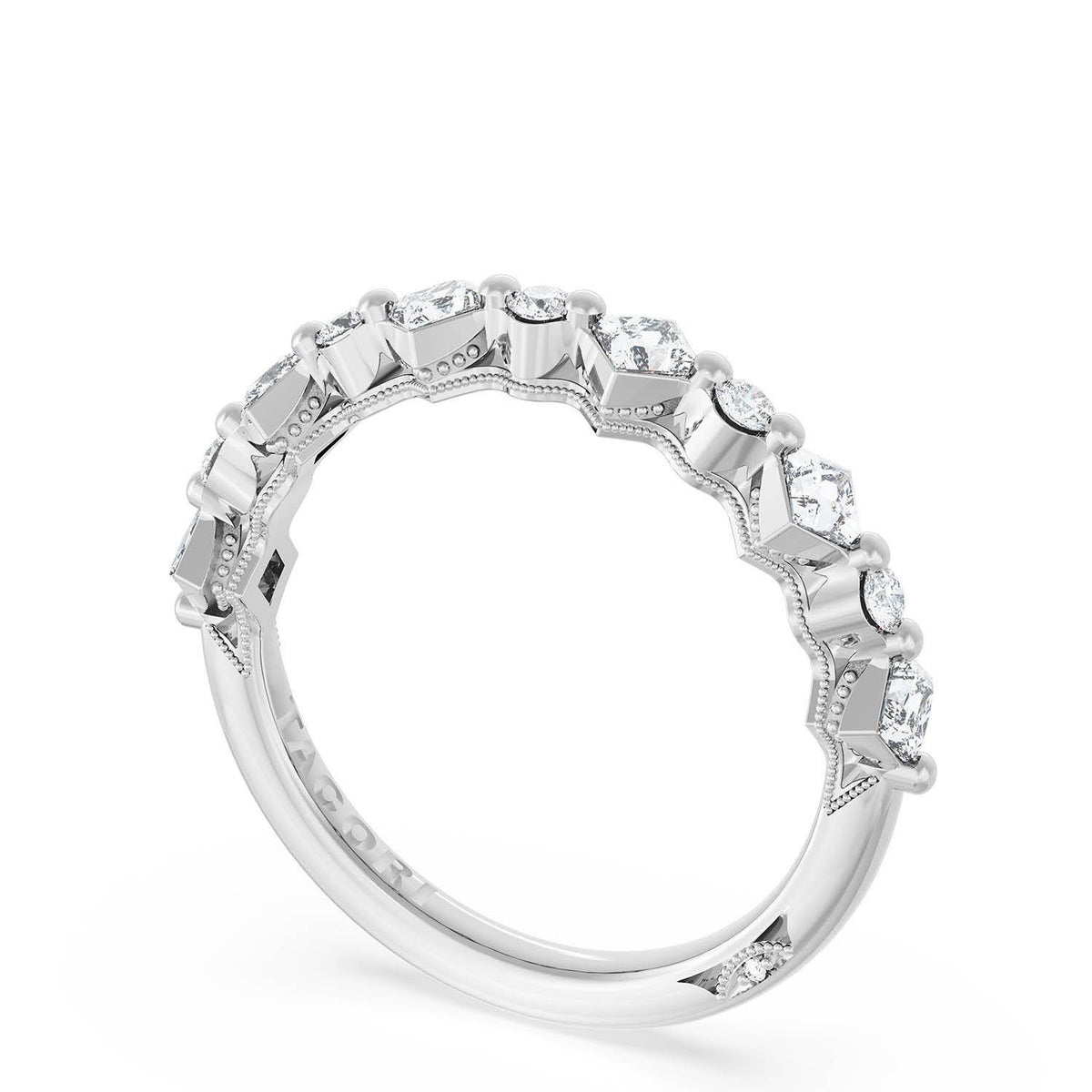 Tacori Platinum Carré and Round Diamond Wedding Band, 4.00mm