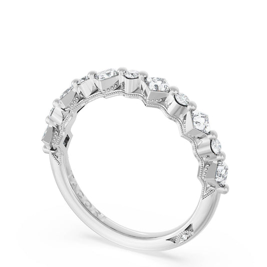 Tacori Platinum Carré and Round Diamond Wedding Band, 4.00mm