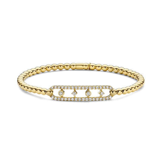 Hulchi Belluni 18K Yellow Gold Diamond Oval Link with 4 Diamond Center Tresore Stretch Bracelet