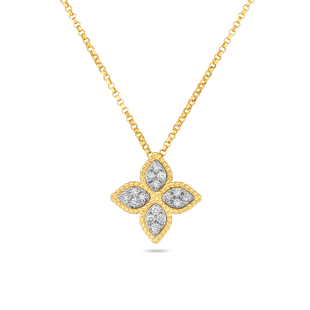 18K YELLOW/WHITE GOLD PRINCESS FLOWER MEDIUM DIAMOND NECKLACE