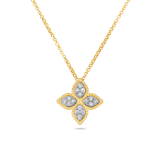 18K YELLOW/WHITE GOLD PRINCESS FLOWER MEDIUM DIAMOND NECKLACE