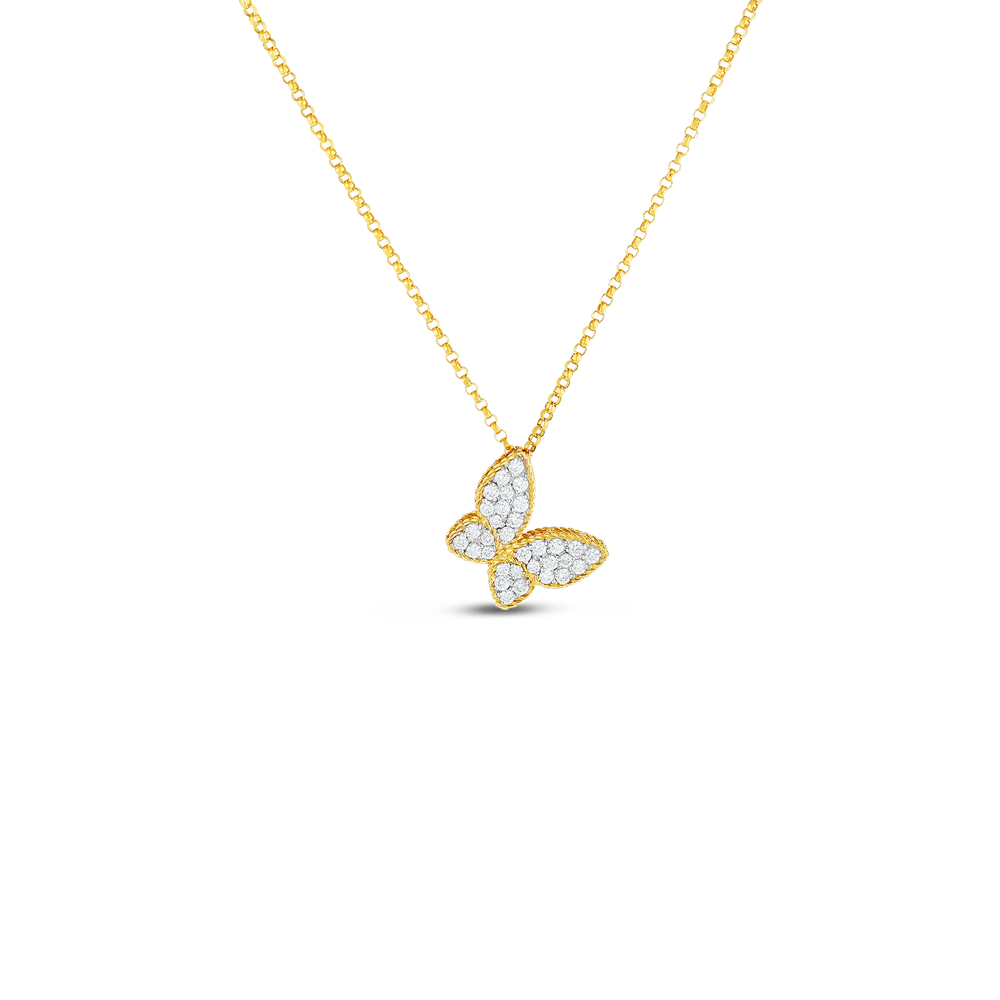 18K YELLOW/WHITE GOLD PRINCESS DIAMOND BUTTERFLY NECKLACE