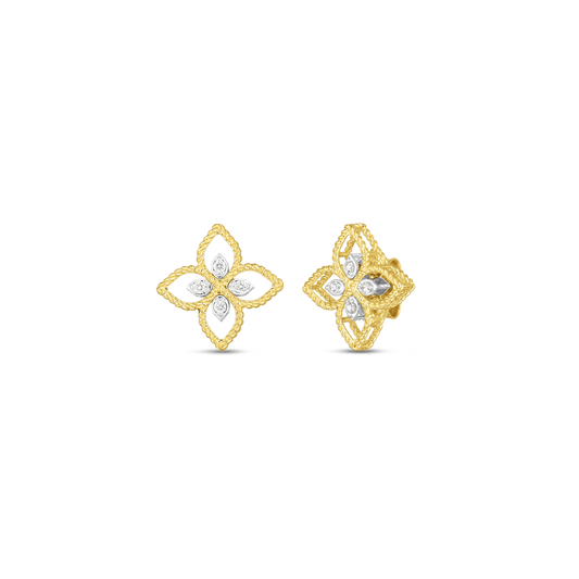 18K GOLD PRINCIPESSA SMALL DIAMOND STUD EARRINGS - 18K Yellow & White Gold