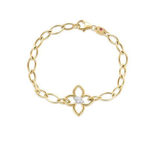 18K Yellow/White Gold Cialoma Diamond Flower Almond Link Bracelet