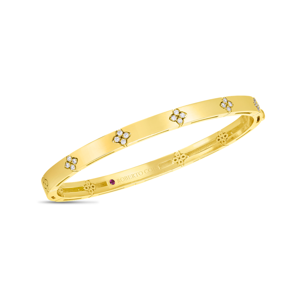 18K GOLD LOVE IN VERONA NARROW WIDTH DIAMOND ACCENT BANGLE - 18K Yellow Gold