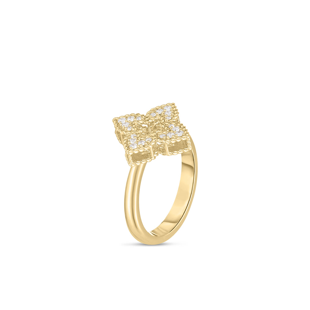 18K Yellow Gold Venetian Princess Pave Diamond Small Flower Ring