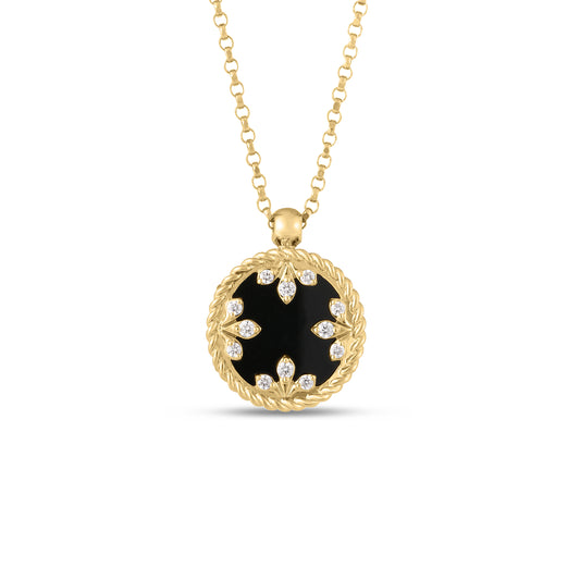 18K YELLOW GOLD VENETIAN MEDALLIONS SMALL DIAMOND AND BLACK JADE NECKLACE