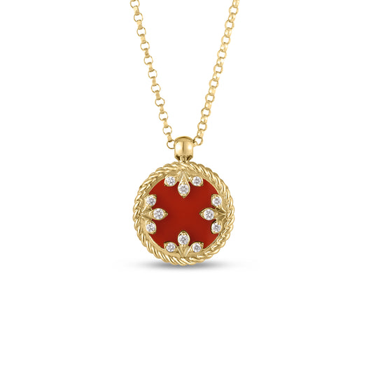 18K YELLOW GOLD VENETIAN MEDALLIONS SMALL DIAMOND AND RED AGATE NECKLACE