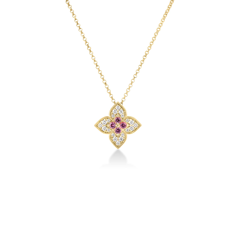 18K Yellow Gold Venetian Princess Carnival Diamond & Rubellite Medium Flower Necklace