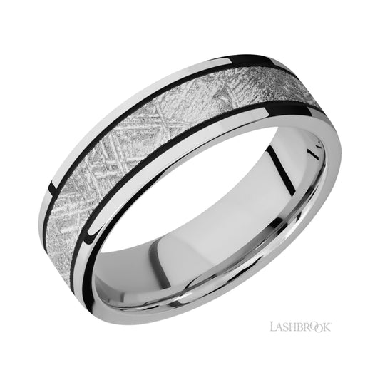 Lashbrook Flat/Cobalt Chrome Band with Centered inlay of Meteorite