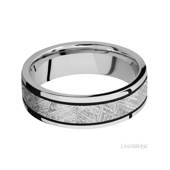 Lashbrook Flat/Cobalt Chrome Band with Centered inlay of Meteorite
