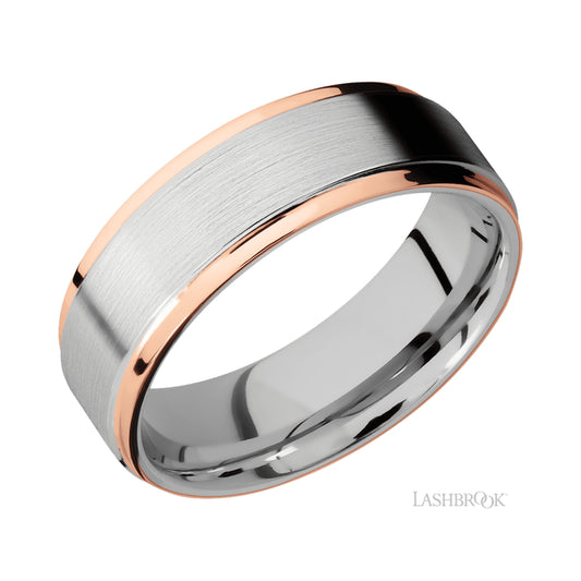 Lashbrook Flat Grooved Edges/Cobalt Chrome Band with two 1 mm Edge inlays of 14K Rose Gold
