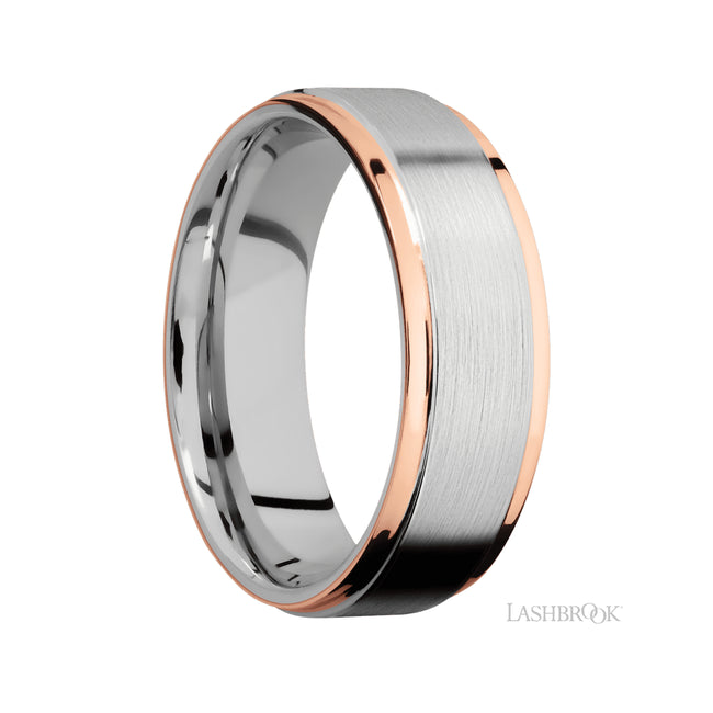 Lashbrook Flat Grooved Edges/Cobalt Chrome Band with two 1 mm Edge inlays of 14K Rose Gold