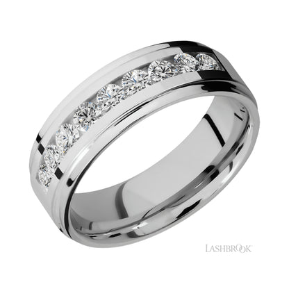 Lashbrook Flat Grooved Edges/Cobalt Chrome Band with Diamond