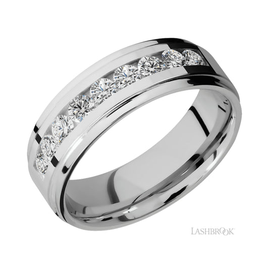 Lashbrook Flat Grooved Edges/Cobalt Chrome Band with Diamond