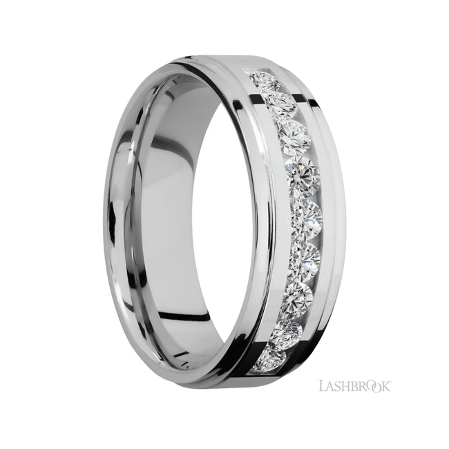 Lashbrook Flat Grooved Edges/Cobalt Chrome Band with Diamond