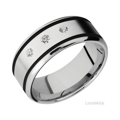 Lashbrook Beveled/Cobalt Chrome Band with two inlays of Black and Diamond