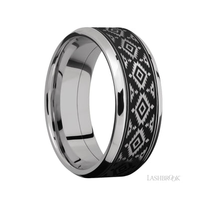 Lashbrook Beveled/Cobalt Chrome Band with one inlay of Tantalum with a laser carved Aztec pattern