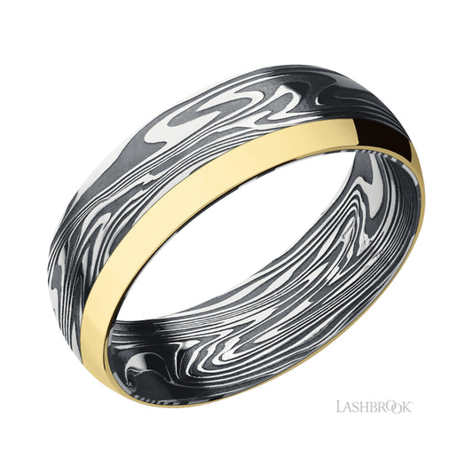Lashbrook Domed/Kinetic Band with one inlay of 14K Yellow Gold