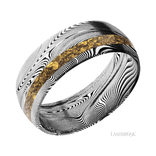 Lashbrook Domed/Tightweave Band with one inlay of Alaskan Gold Nugget