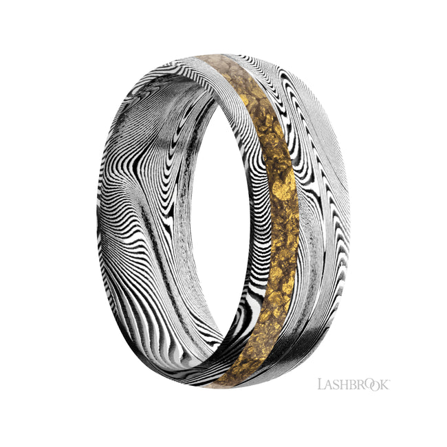 Lashbrook Domed/Tightweave Band with one inlay of Alaskan Gold Nugget