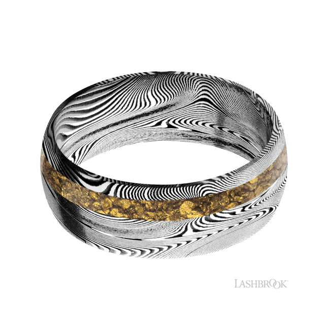 Lashbrook Domed/Tightweave Band with one inlay of Alaskan Gold Nugget