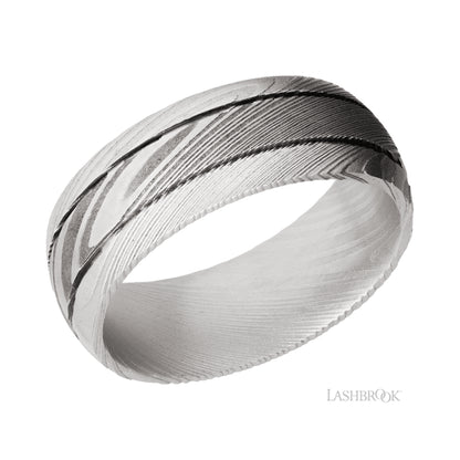 Lashbrook Domed with two accent grooves Damascus Band