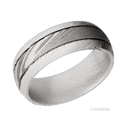 Lashbrook Domed with two accent grooves Damascus Band