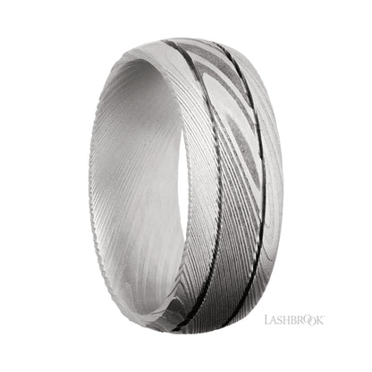 Lashbrook Domed with two accent grooves Damascus Band
