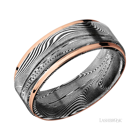 Lashbrook Flat Grooved Edges/Tightweave Band with two 1 mm Edge inlays of 14K Rose Gold