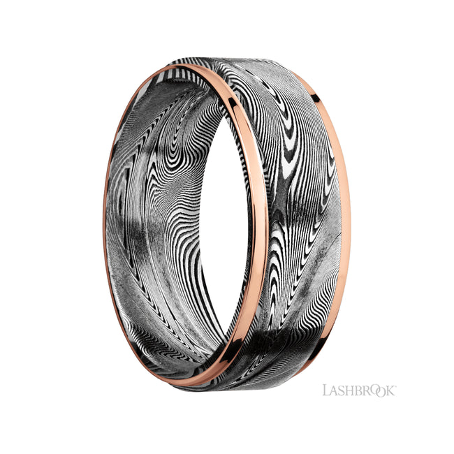 Lashbrook Flat Grooved Edges/Tightweave Band with two 1 mm Edge inlays of 14K Rose Gold