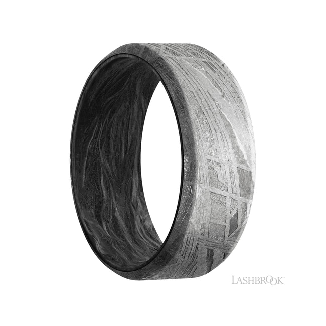 Lashbrook Beveled Meteorite Band featuring a Forged Carbon Fiber sleeve