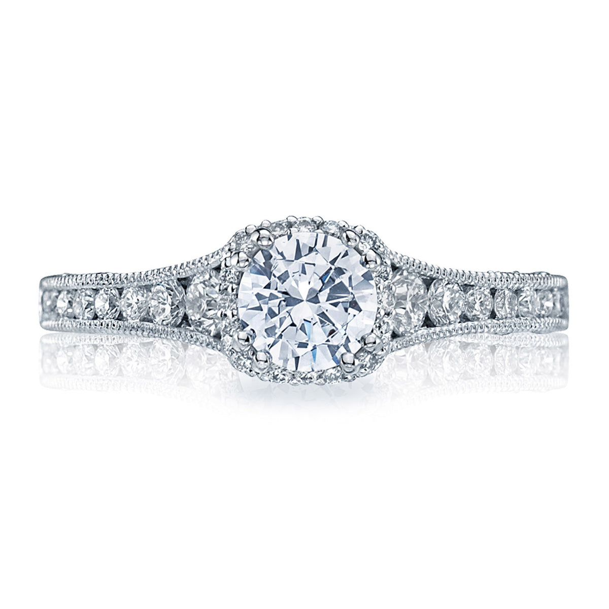 Tacori 18K White Gold Round with Cushion Bloom Engagement Ring