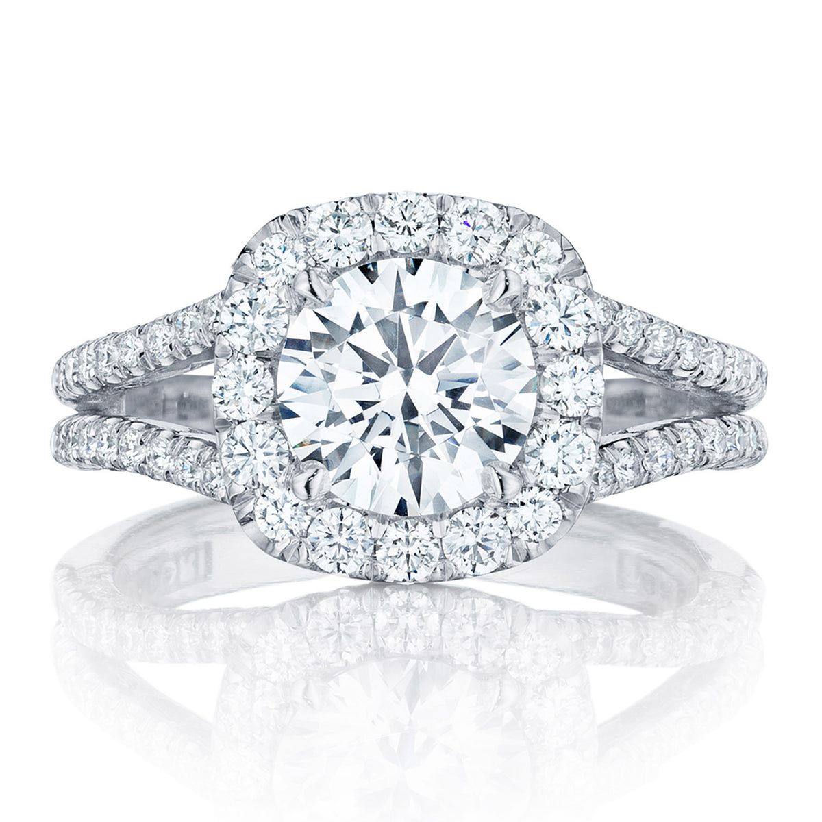 Tacori 18K White Gold Round with Cushion Bloom Engagement Ring